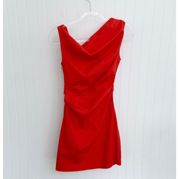Staud Mini Phare Draped Poplin Cotton Dress Cayenne Red Size 6 Summer Party - Picture 4 of 8